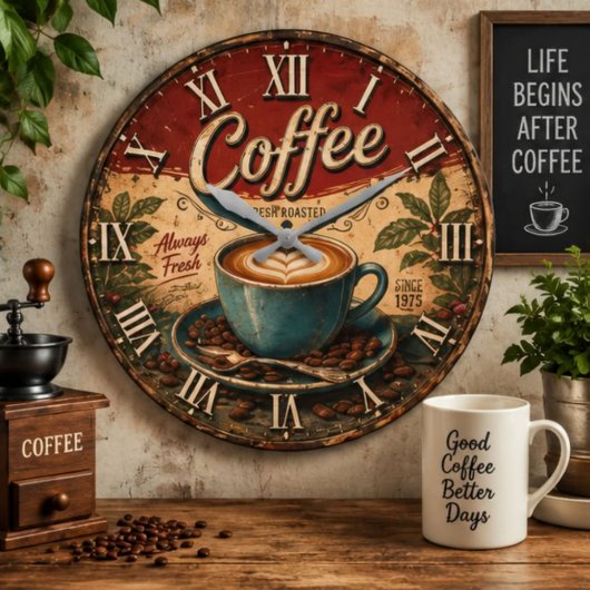 Vintage Coffee  ラージ壁時計