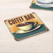 Vintage Coffee Bar Retro Sign  スクエアペーパーコースター (アングル)