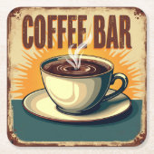Vintage Coffee Bar Retro Sign  スクエアペーパーコースター (正面)