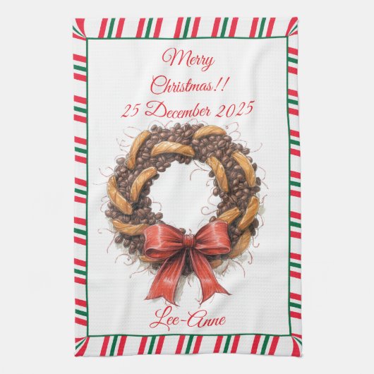 Vintage Coffee Beans & Biscuits wreath キッチンタオル (縦)