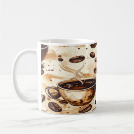 Vintage Coffee Beans Pattern Mug - Rustic Café Sty コーヒーマグカップ