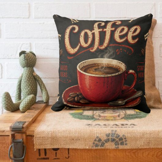 Vintage Coffee Good Ideas Start Here Rustic クッション