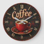 Vintage Coffee Good Ideas Start Here Rustic ラージ壁時計 (正面)