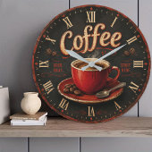 Vintage Coffee Good Ideas Start Here Rustic ラージ壁時計