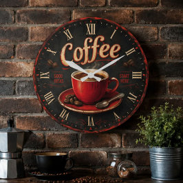 Vintage Coffee Good Ideas Start Here Rustic ラージ壁時計