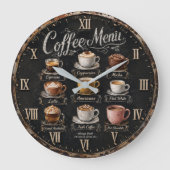 Vintage Coffee Menu ラージ壁時計 (正面)