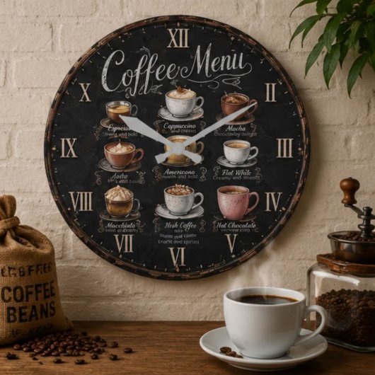 Vintage Coffee Menu ラージ壁時計