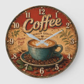 Vintage Coffee Rustic Farmhouse  ラージ壁時計 (正面)