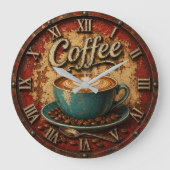 Vintage Coffee Rustic Latte Art ラージ壁時計 (正面)