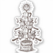 Vintage Coffee Tree Illustration – Barista Espress シール (正面)