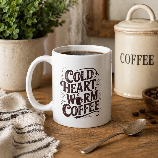 Vintage Cold Heart Warm Coffee  コーヒーマグカップ