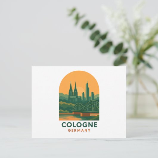 Vintage Cologne Germany Travel Art – Retro Europe ポストカード (スタンド正面)