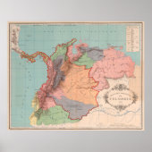 Vintage Colombia Map (1890) ポスター (正面)