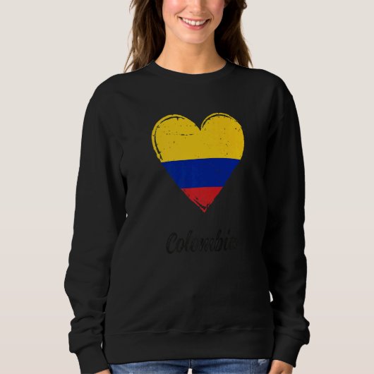 Vintage Colombian Roots Heart Colombia Flag Pride スウェットシャツ (正面)