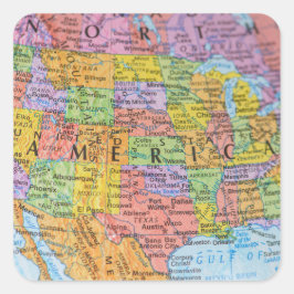 Vintage Colorful USA Map Illustration スクエアシール