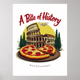Vintage Colosseum Rome & Neapolitan Pizza Art ポスター