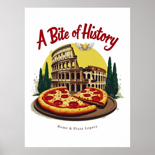 Vintage Colosseum Rome & Neapolitan Pizza Art ポスター (正面)