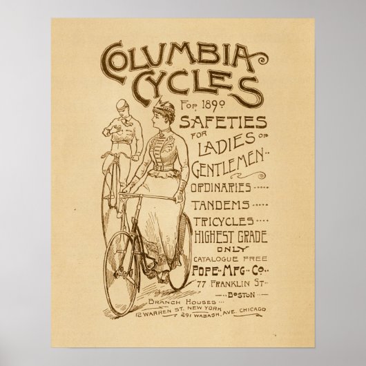 Vintage Columbia Safety Bicycles Ad Art Poster ポスター (正面)
