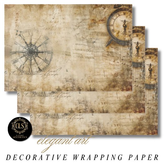 Vintage Compass Antique Clock  ラッピングペーパーシート