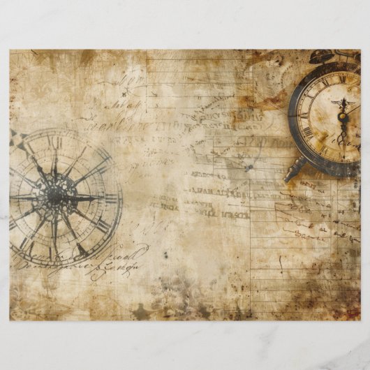 Vintage Compass Antique Clock Scrapbook Paper (正面)
