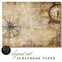 Vintage Compass Antique Clock Scrapbook Paper