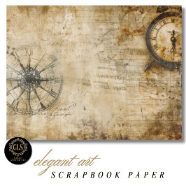 Vintage Compass Antique Clock Scrapbook Paper