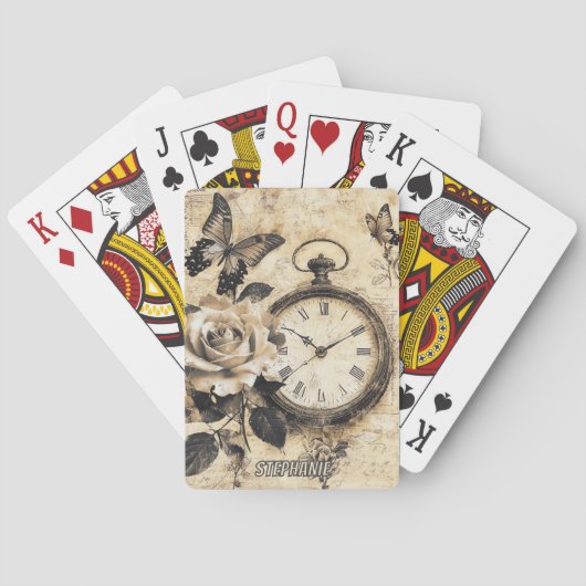 Vintage Compass & Butterfly - Rustic Paper (2) トランプ (裏面)