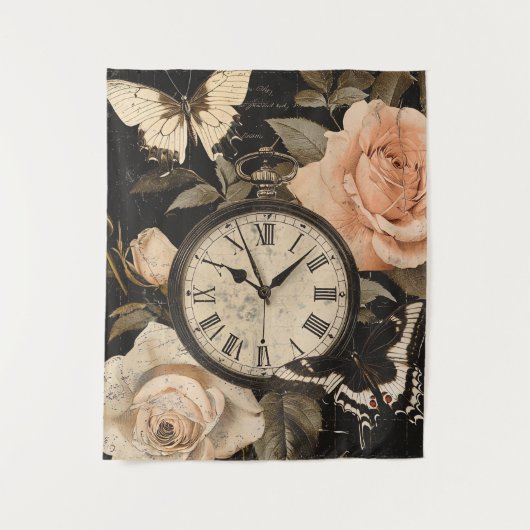 Vintage Compass & Butterfly - Rustic Paper (5) タペストリー (正面)