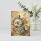 Vintage Compass Nautical Sailing Ocean Adventure ポストカード (スタンド正面)