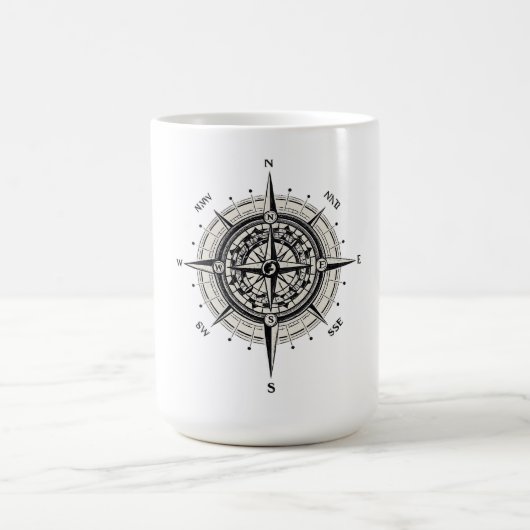 Vintage Compass Rose Illustration in Monochrome コーヒーマグカップ (中央)