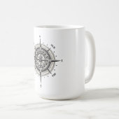 Vintage Compass Rose Illustration in Monochrome コーヒーマグカップ (正面右)
