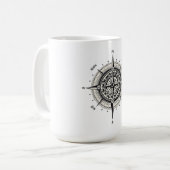 Vintage Compass Rose Illustration in Monochrome コーヒーマグカップ (正面左)