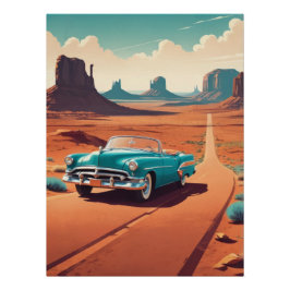 Vintage Convertible Desert Road Trip Art ポスター