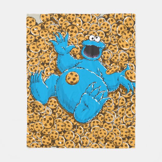 Vintage Cookie Monster and Cookies フリースブランケット (正面)