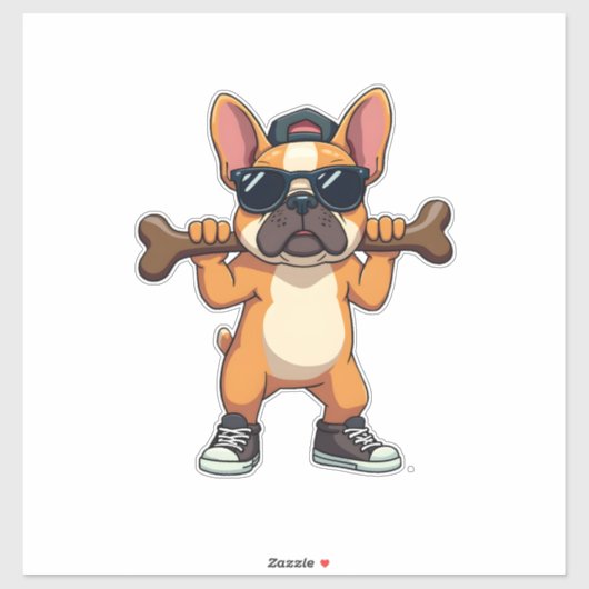 Vintage Cool French Bulldog Carrying Bone Cartoon  シール (シート)
