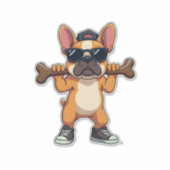 Vintage Cool French Bulldog Carrying Bone Cartoon  シール (正面)