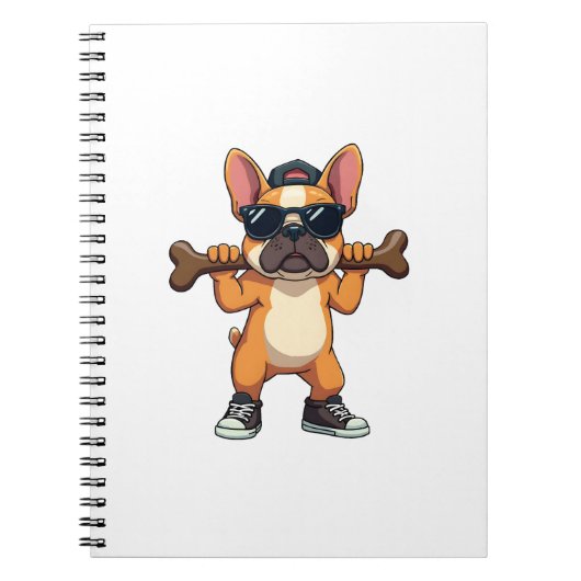 Vintage Cool French Bulldog Carrying Bone Cartoon  ノートブック (正面)