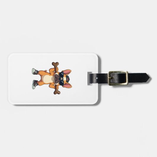 Vintage Cool French Bulldog Carrying Bone Cartoon  ラゲッジタグ (正面横)