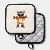 Vintage Cool French Bulldog Carrying Bone Cartoon  鍋敷き (正面/裏面)