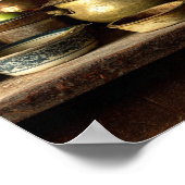 Vintage Copper Pots & Ceramic Bowls - Kitchen ポスター (角)