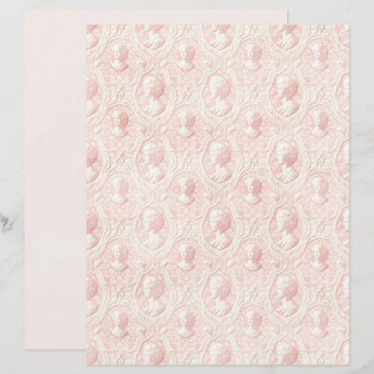 Vintage Coquette Pink Cameo Scrapbook Paper (正面/裏面)