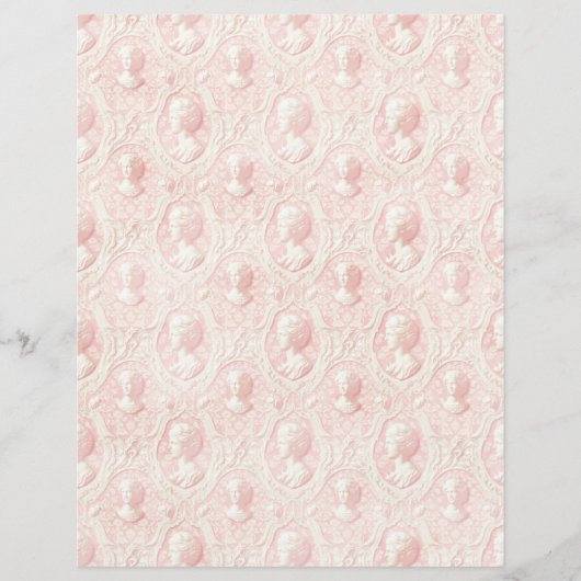 Vintage Coquette Pink Cameo Scrapbook Paper (正面)