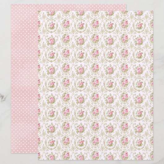 Vintage Coquette Rose Floral Scrapbook Paper Sheet (正面/裏面)