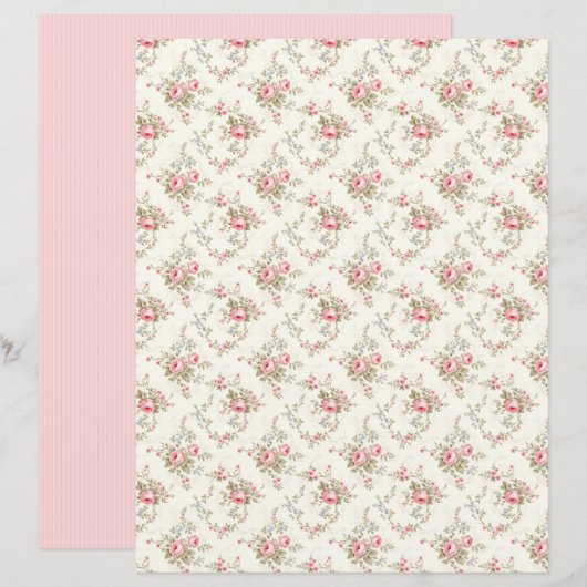 Vintage Coquette Rose Floral Scrapbook Paper Sheet (正面/裏面)