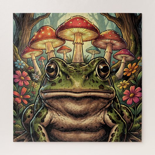 Vintage Cottagecore Frog and Mushrooms ジグソーパズル (縦)