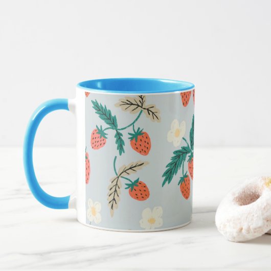 Vintage Cottagecore Strawberry Pattern マグカップ (ドーナツ)