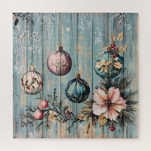 Vintage Country Christmas Rustic Farmhouse Wood ジグソーパズル (縦)