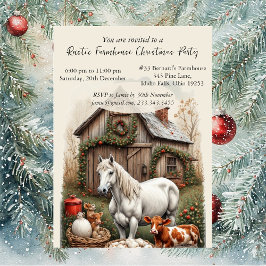 Vintage Country Farm Horse Rustic Christmas Party 招待状