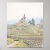 Vintage Countryside Church Sketch – Rustic Vineyar ポスター (正面)