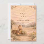 Vintage Covered Wagon Meadow Wedding セーブザデート (正面)